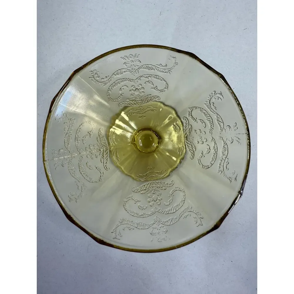 Vintage Federal Glass Madrid Amber Compote, Octagonal Sunburst Pedestal Dish
